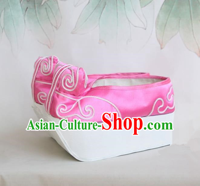 Chinese Traditional Beijing Opera Niche Shoes Beijing Opera Pink Embroidered Shoes for Men