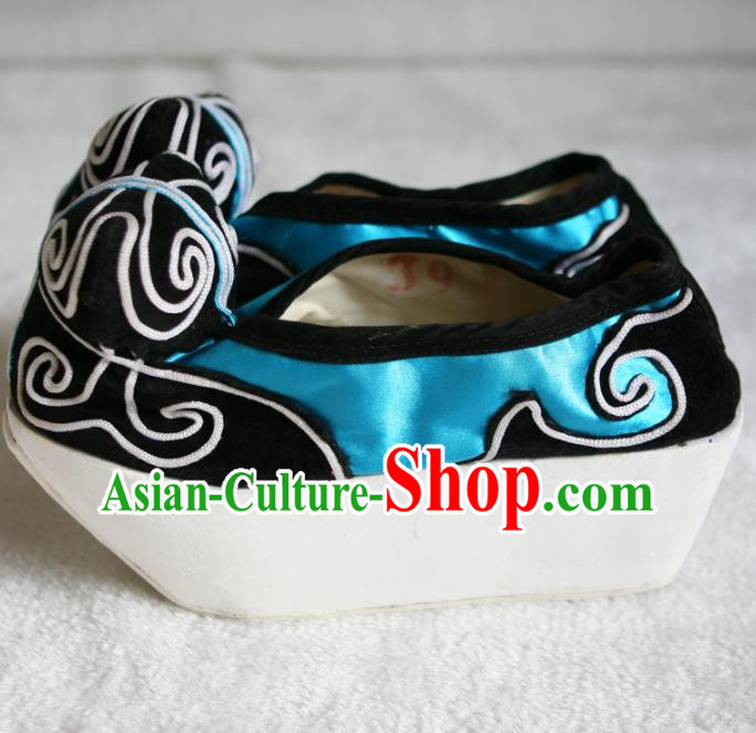 Chinese Traditional Beijing Opera Niche Blue Shoes Beijing Opera Cloth Shoes for Men