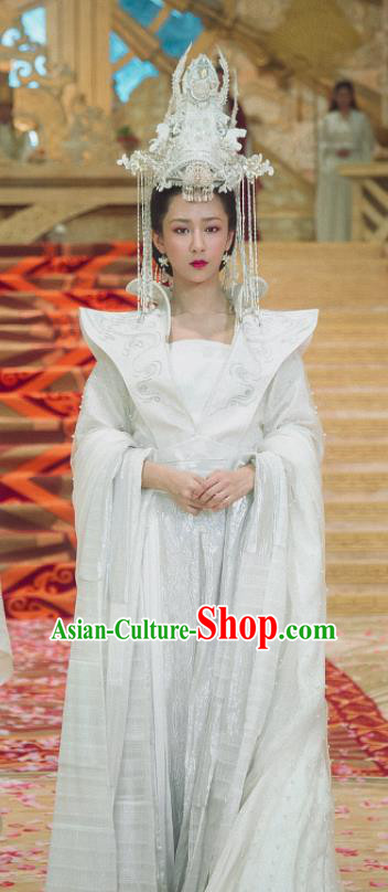Chinese Ancient Peri Queen Hanfu Dress The Honey Sank Like Frost Empress Costumes and Headpiece for Women