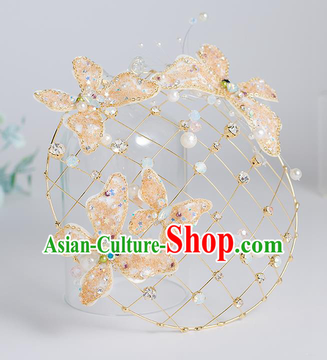 Top Grade Bride Wedding Hair Accessories Golden Butterfly Top Hats for Women