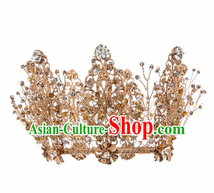 Top Grade Wedding Hair Accessories Bride Retro Round Crystal Royal Crown for Women