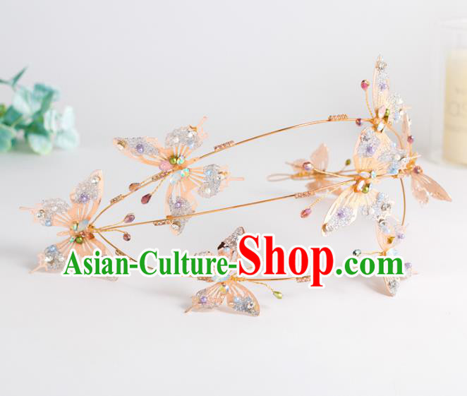 Top Grade Wedding Hair Accessories Bride Pink Butterfly Crystal Royal Crown for Women