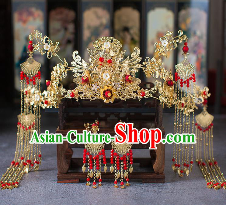 Chinese Ancient Wedding Tassel Phoenix Coronet Hair Accessories Traditional Hairpins for Women