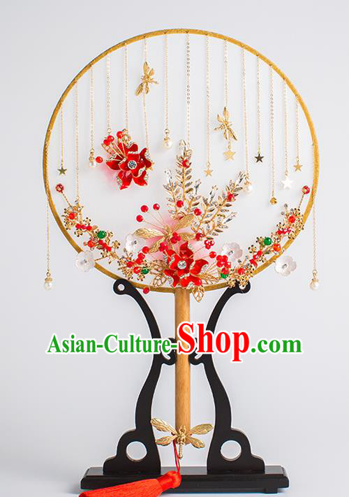 Chinese Traditional Palace Fans Ancient Bride Wedding Tassel Round Fans for Women