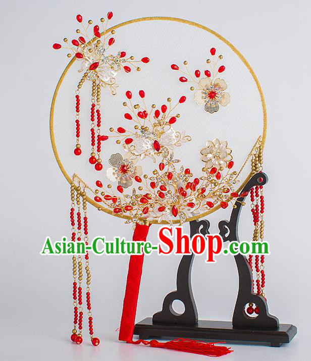 Chinese Traditional Palace Fans Ancient Bride Wedding Wintersweet Round Fans for Women