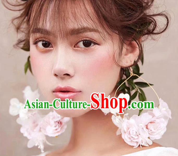 Top Grade Bride Wedding Accessories Pink Flowers Earrings for Women