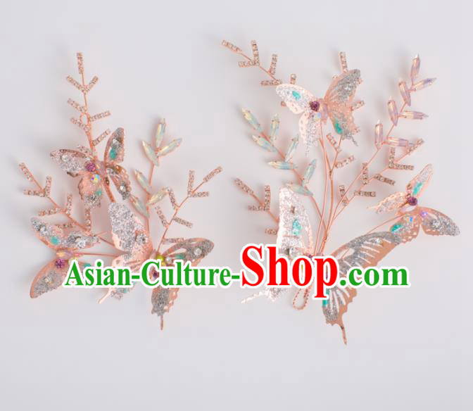 Top Grade Bride Wedding Hair Accessories Pink Butterfly Hair Sticks for Women