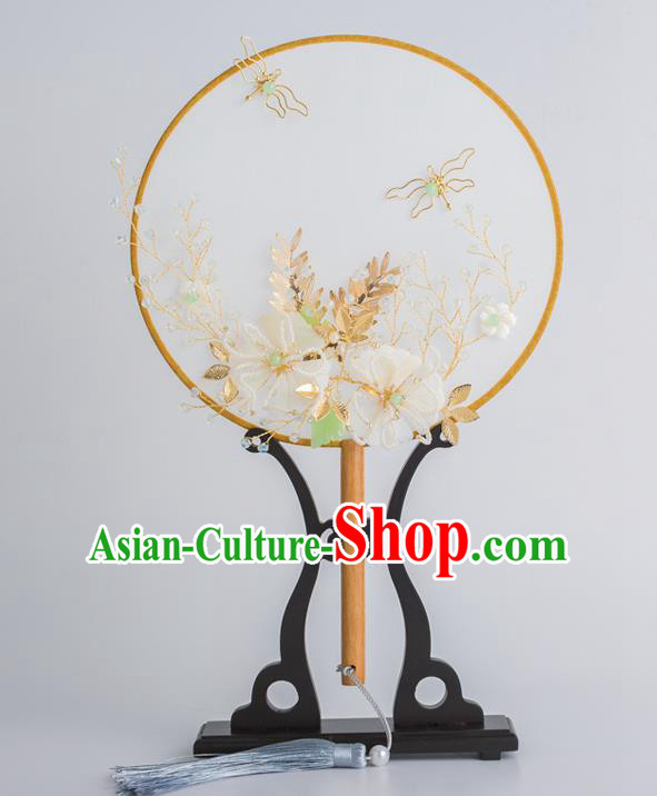 Chinese Traditional Palace Fans Ancient Bride Wedding Silk Bowknot Round Fans for Women