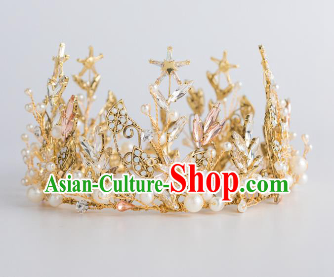 Top Grade Wedding Hair Accessories Bride Retro Golden Pearls Round Royal Crown for Women