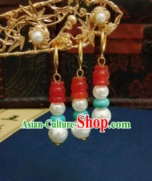 Chinese Ancient Agate Earrings Qing Dynasty Manchu Palace Lady Ear Accessories for Women