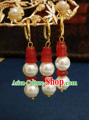 Chinese Ancient Agate Pearls Earrings Qing Dynasty Manchu Palace Lady Ear Accessories for Women