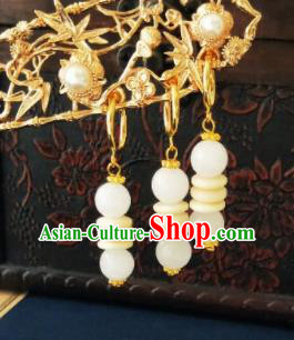 Chinese Ancient Jade Beads Earrings Qing Dynasty Manchu Palace Lady Three Strings Ear Accessories for Women