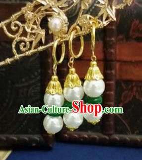 Chinese Ancient Pearls Earrings Qing Dynasty Manchu Palace Lady Three Strings Ear Accessories for Women