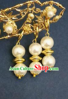 Chinese Ancient Beads Earrings Qing Dynasty Manchu Palace Lady Three Strings Ear Accessories for Women