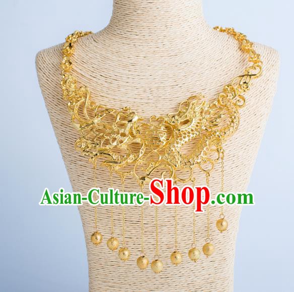 Top Grade Chinese Bride Wedding Accessories Golden Dragon Phoenix Necklace for Women