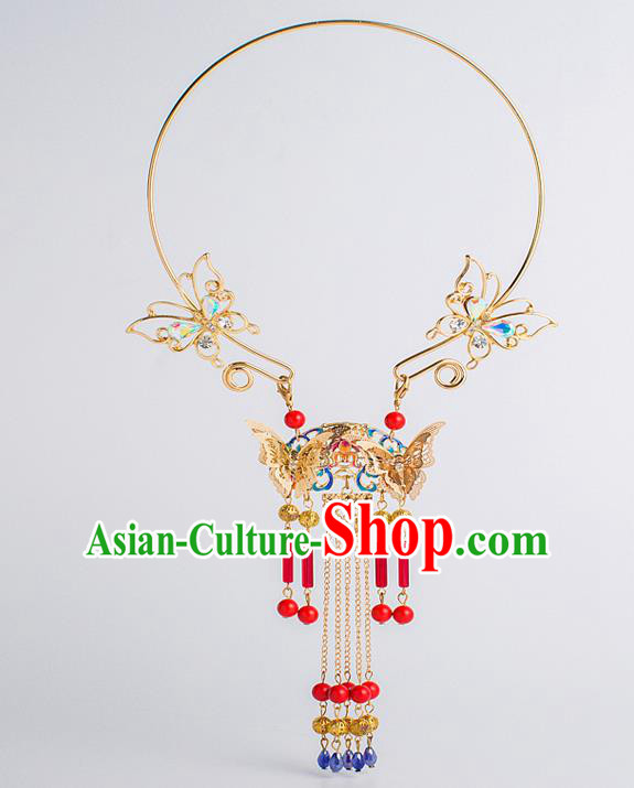 Top Grade Chinese Bride Wedding Accessories Golden Blueing Necklace for Women