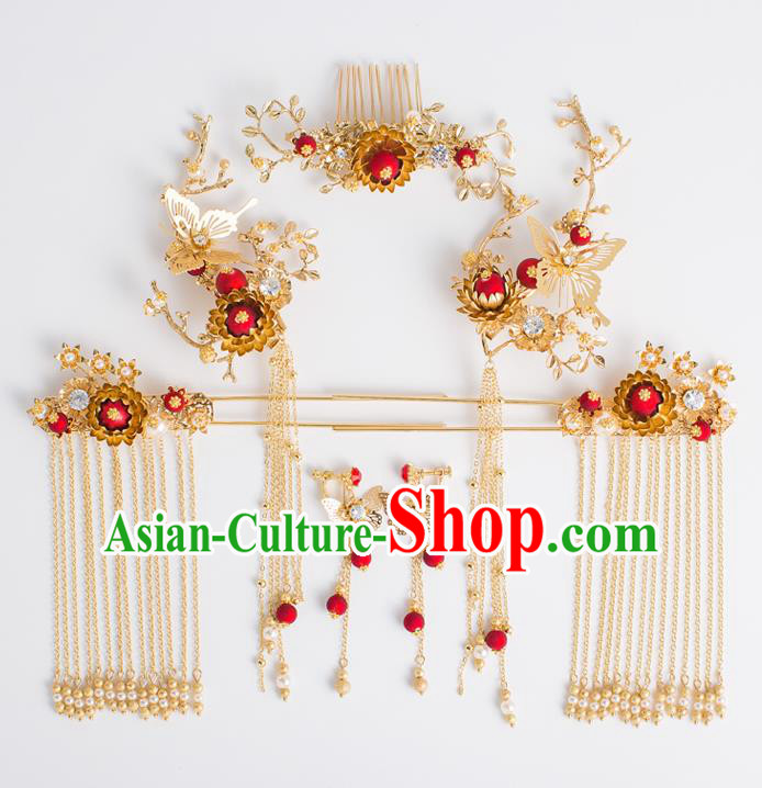 Chinese Traditional Wedding Bride Butterfly Hair Comb Ancient Hair Accessories Hairpins for Women