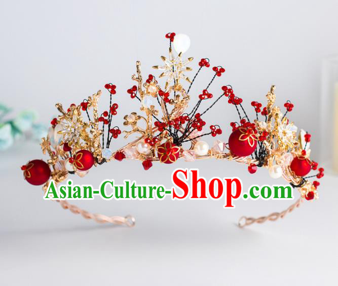 Top Grade Wedding Hair Accessories Baroque Princess Retro Red Beads Crystal Royal Crown for Women