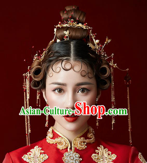 Chinese Traditional Wedding Bride Hair Accessories Ancient Tassel Step Shake Hairpins for Women