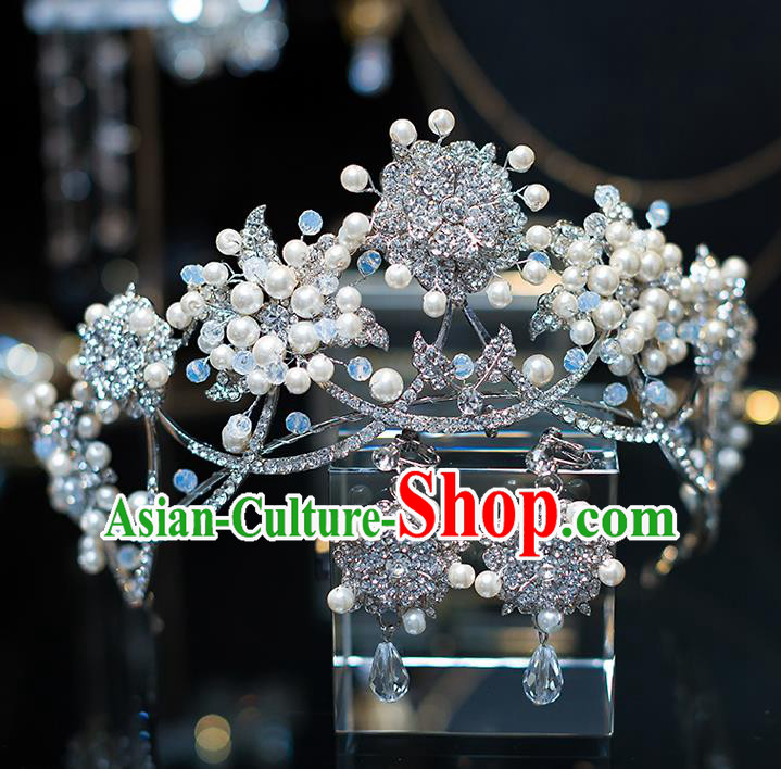 Top Grade Wedding Bride Hair Accessories Baroque Queen Zircon Pearls Royal Crown for Women