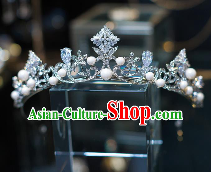 Top Grade Baroque Princess Crystal Pearls Royal Crown Wedding Bride Hair Accessories for Women