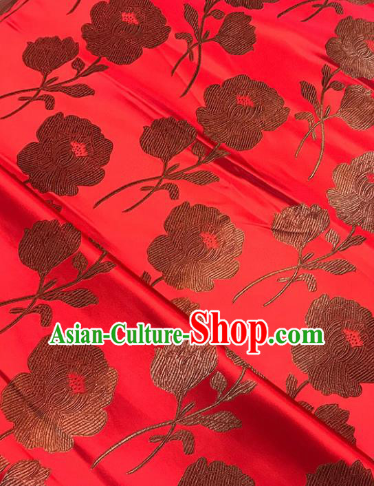 Asian Chinese Traditional Palace Peony Pattern Red Brocade Fabric Silk Fabric Chinese Fabric Material