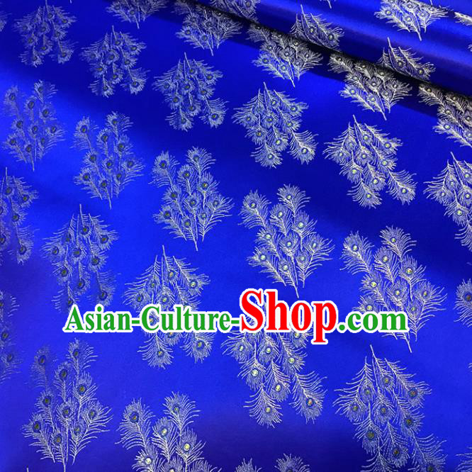 Asian Chinese Traditional Cheongsam Feather Pattern Blue Brocade Fabric Silk Fabric Chinese Fabric Material