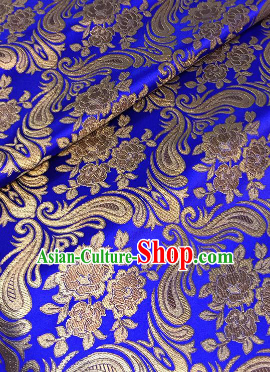 Asian Chinese Royalblue Brocade Traditional Peony Pattern Fabric Silk Fabric Chinese Fabric Material