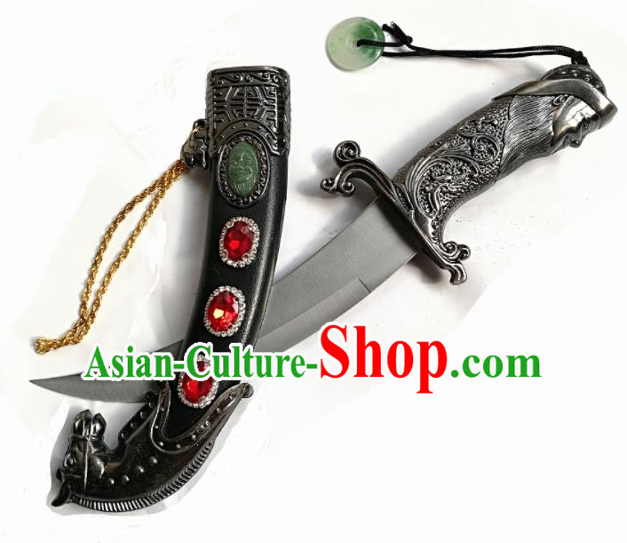 Chinese Traditional Beijing Opera Prop Diva Uyghur Nationality Black Dagger Swords