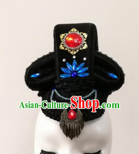 Chinese Traditional Folk Dance Hair Accessories Classical Dance Wig and Headwear for Women