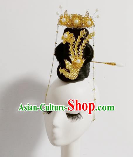 Chinese Traditional Classical Dance Phoenix Hair Accessories Folk Dance Headwear and Wig for Women