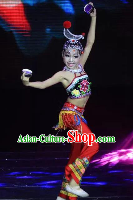 Chinese Traditional Folk Dance Costume Classical Dance Ethnic Clothing for Kids