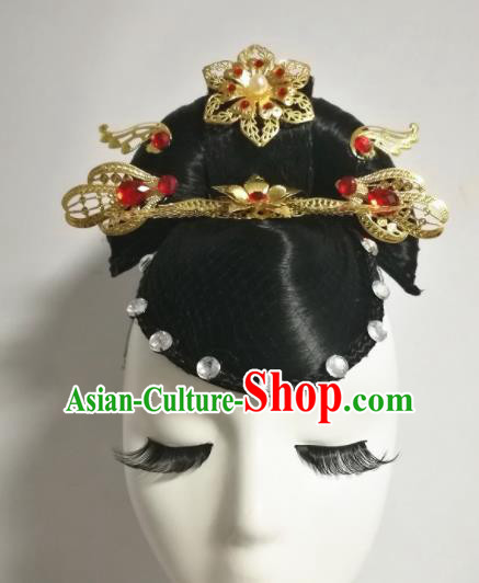 Chinese Traditional Classical Dance Hair Accessories Folk Dance Wig and Headwear for Women