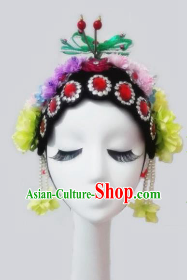 Chinese Traditional Classical Dance Headwear Beijing Opera Folk Dance Wig and Hair Accessories for Women