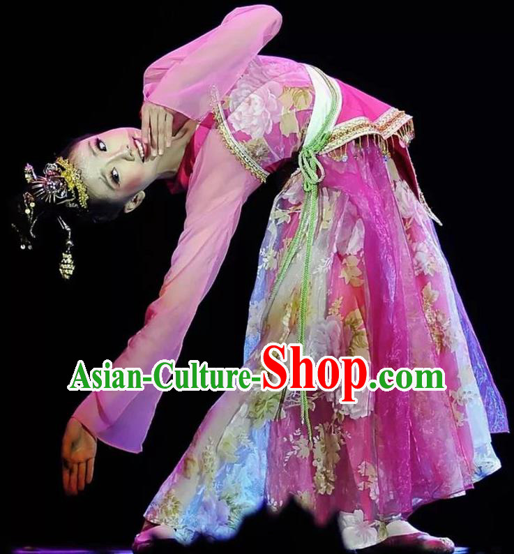 Chinese Traditional Flying Peri Folk Dance Costume Classical Dance Purple Dress for Women