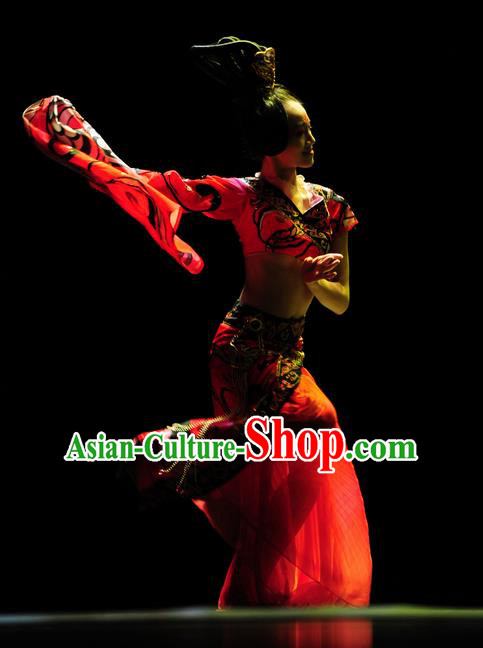 Chinese Traditional Folk Dance Red Costume Classical Dance Clothing for Women