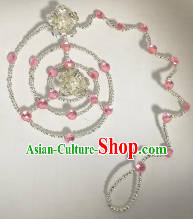Chinese Traditional Classical Dance Pink Crystal Hair Accessories Folk Dance Headwear for Women
