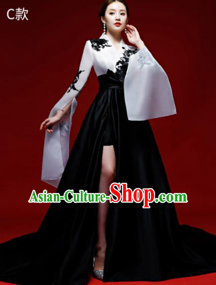 Top Grade Catwalks Trailing Black Full Dress Compere Chorus Costume for Women