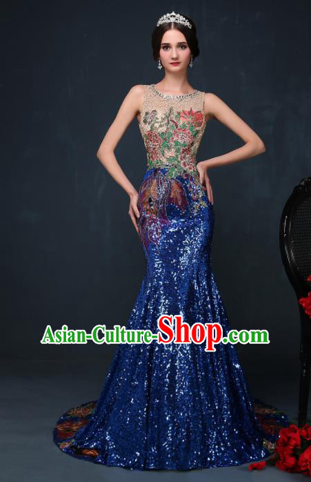 Chinese Traditional Compere Royalblue Full Dress Chorus Costume for Women