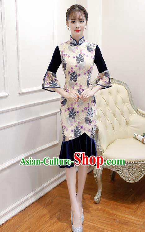 Chinese Traditional Full Dress Cheongsam Compere Costume for Women