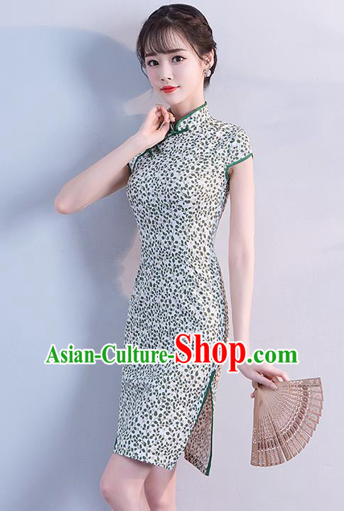 Chinese Traditional Qipao Dress Short Cheongsam Compere Costume for Women