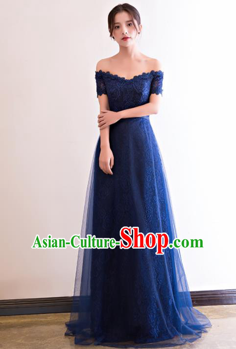 Top Grade Wedding Navy Veil Full Dress Compere Costume for Women