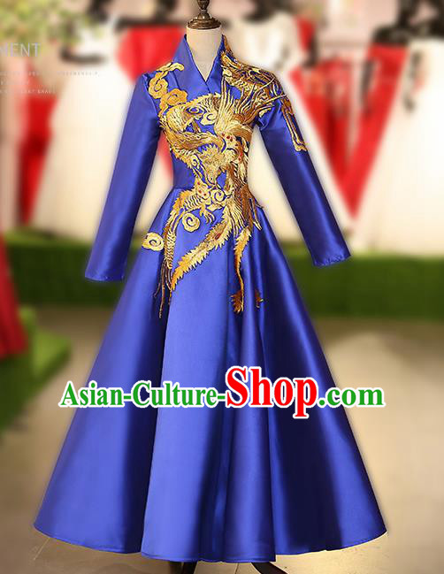 Chinese Traditional Embroidered Phoenix Full Dress Compere Chorus Costume for Women