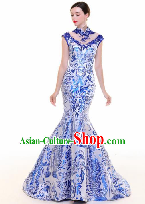 Chinese Traditional Cheongsam Full Dress Compere Chorus Costume for Women