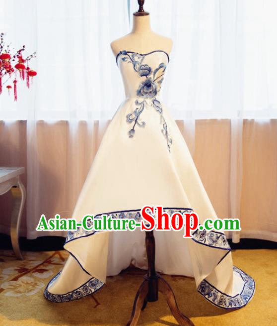 Chinese Traditional Embroidered Peony Full Dress Compere Chorus Costume for Women