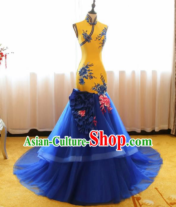 Chinese Traditional Compere Full Dress Catwalks Cheongsam Chorus Costume for Women