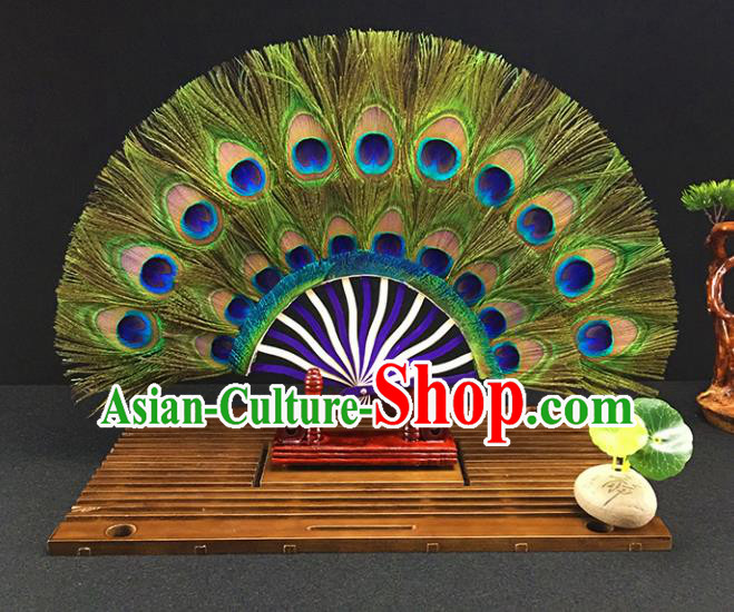 Chinese Traditional Craft Folding Fans Peacock Feather Fan for Women