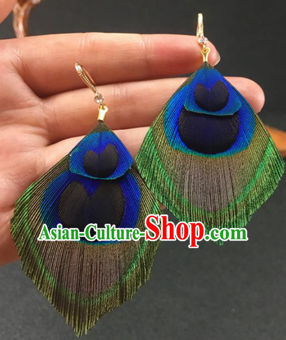 Chinese National Earrings Peacock Feather Earrings for Women