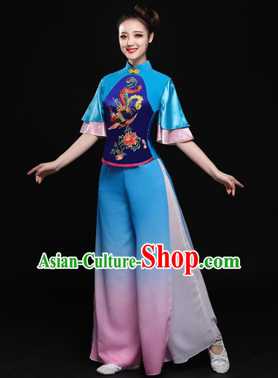 Chinese Traditional Classical Dance Blue Clothing Folk Dance Yangko Costume for Women