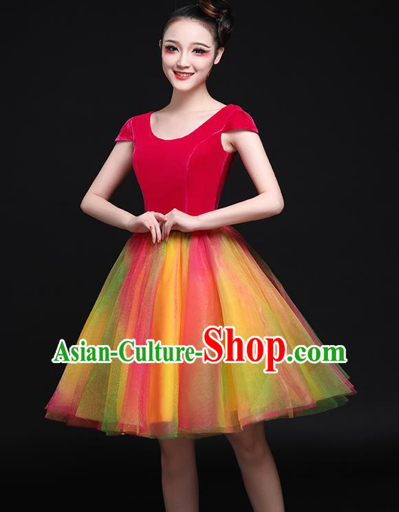 Professional Chorus Costumes Modern Dance Colorful Short Dress for Women